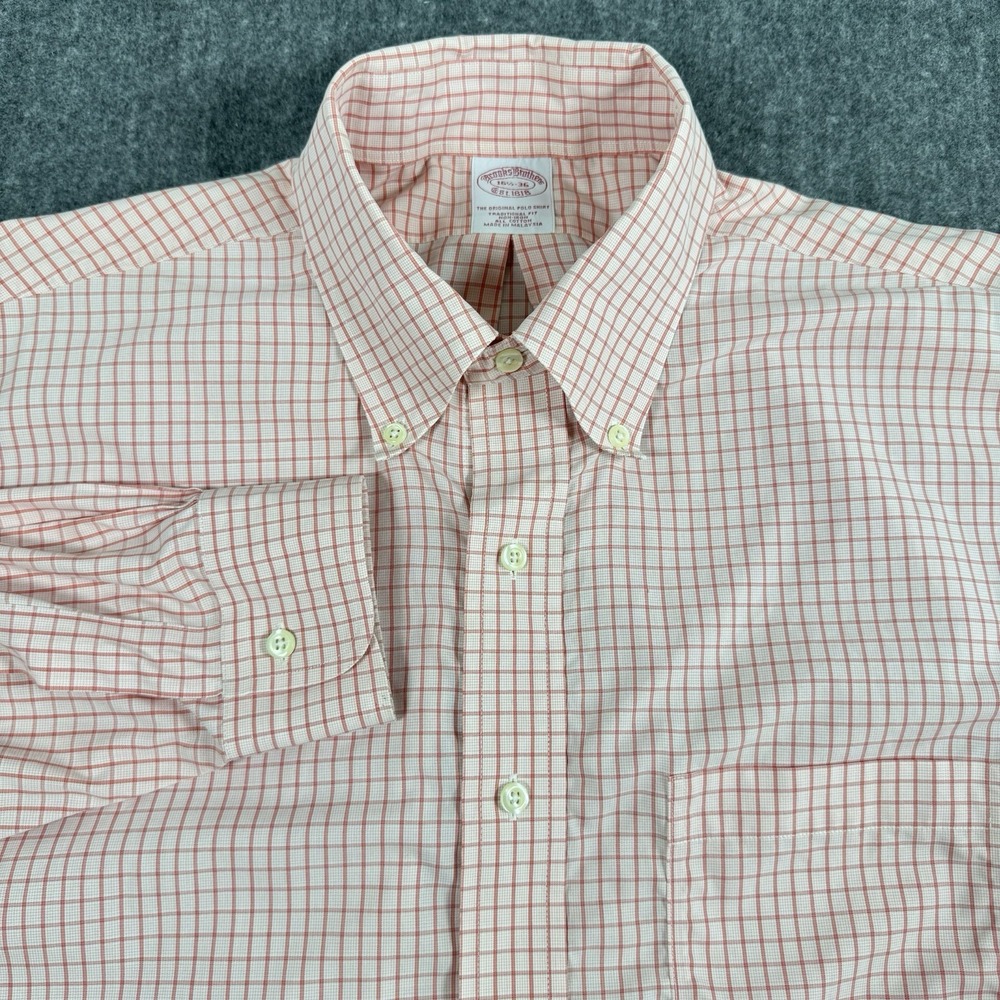 Brooks Brothers Mens 16.5 36 Traditional Fit Plaid Check Button Down Shirt